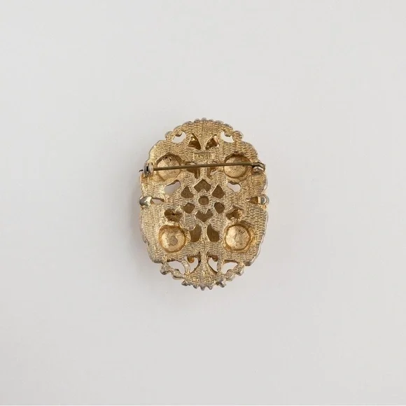 Vintage Sphinx Brooch Pin Red Poured Glass & Cabochon Rococo Baroque Style A530 - Picture 10 of 13